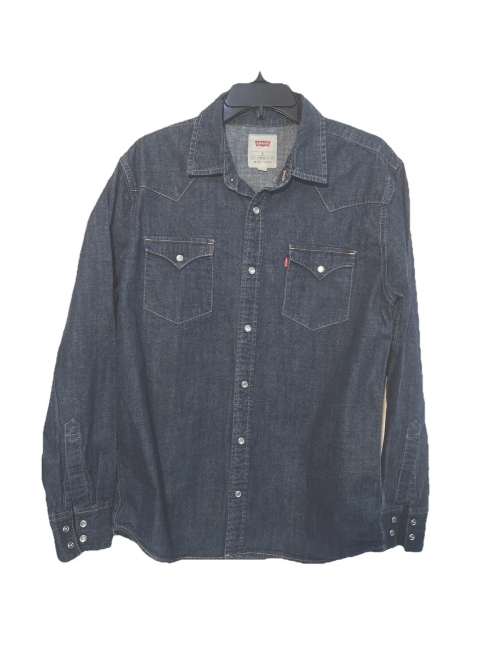 Vintage Red Tab Levi's Indigo Denim Button-Up Shirt M Pearl snaps